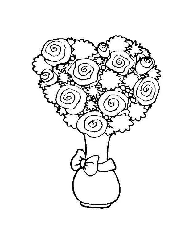 Flower Bouquet Shaped Heart Coloring Page Color Luna 600x777 Flower Bouquet Shaped Heart Coloring Page Color Luna