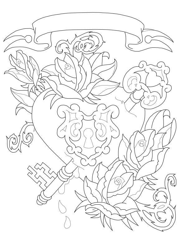 Heart And Key Coloring Pages 578x750 Heart And Key Coloring Pages