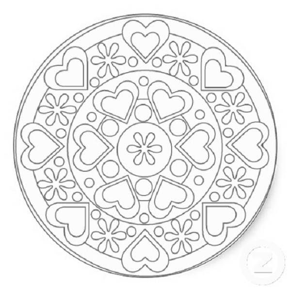 Simple Heart Mandala Coloring Pages 600x600 Simple Heart Mandala Coloring Pages