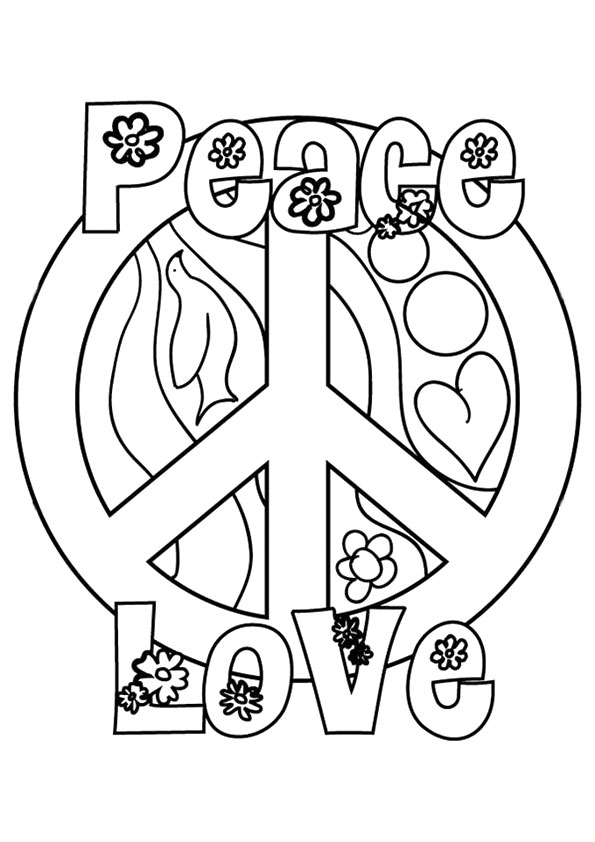 Peace Sign Coloring Pages Peace Love 595x842 Peace Sign Coloring Pages Peace Love