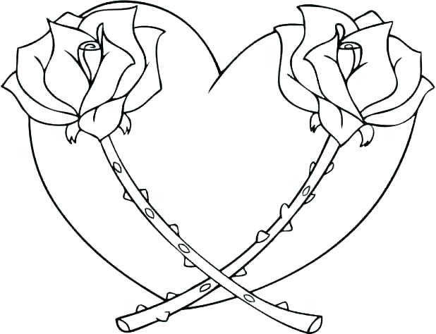 618x474 Coloring Sheets Of Hearts Rose Flower Coloring Pages Heart