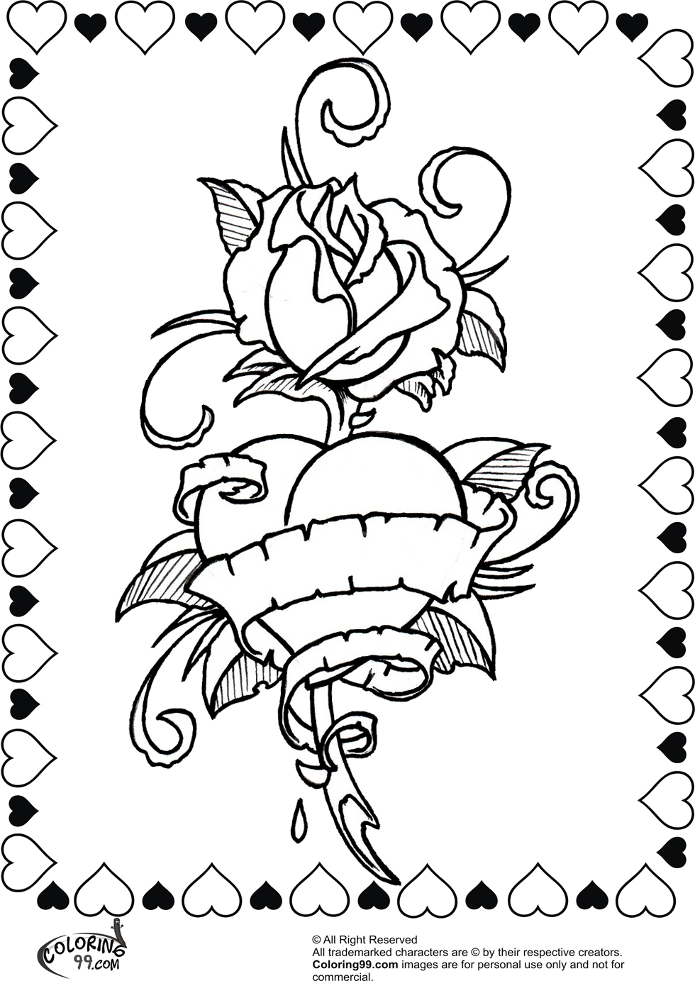 Heart With Roses Coloring Pages 980x1400 Heart With Roses Coloring Pages