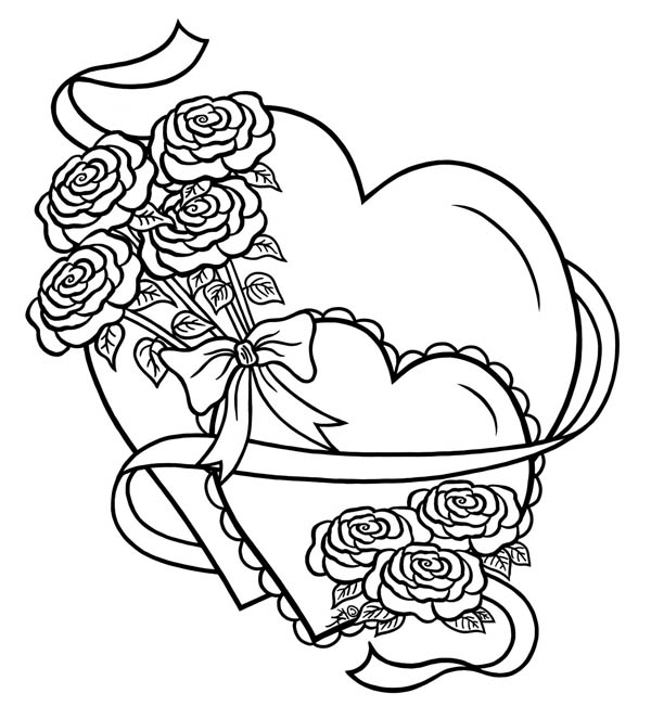 Hearts And Roses Tied With Ribbon Coloring Page Color Luna 600x663 Hearts And Roses Tied With Ribbon Coloring Page Color Luna
