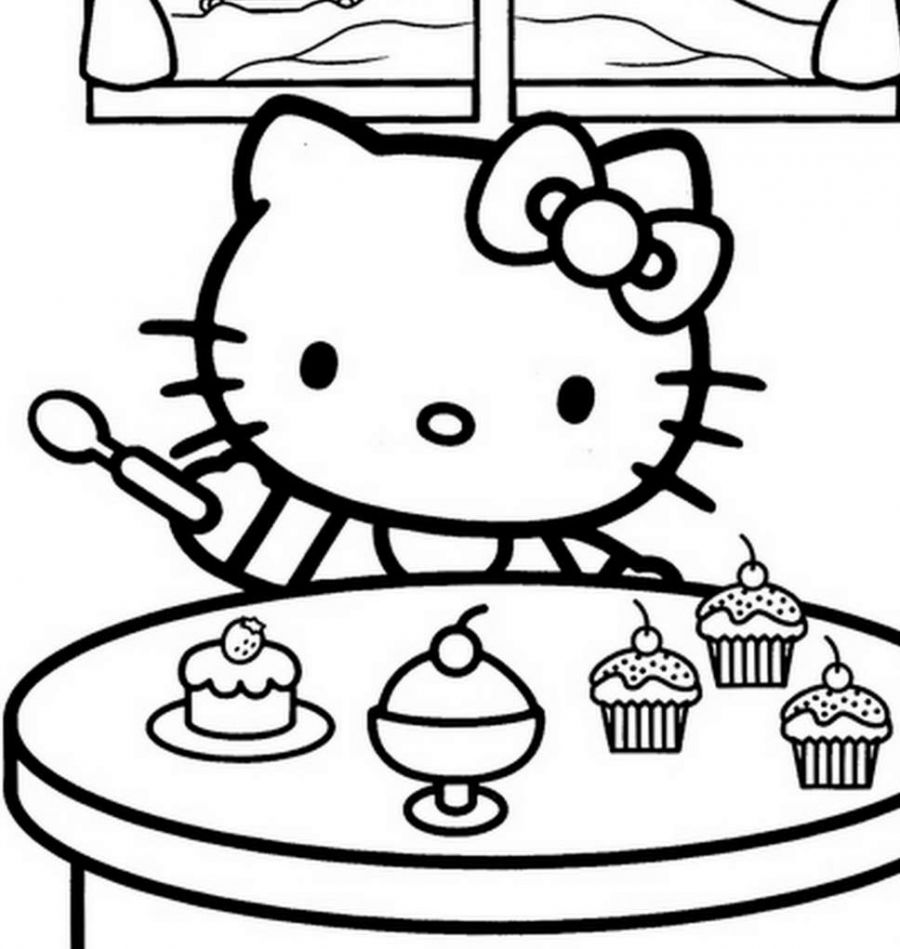 900x949 Hello Kitty Eating Ice Cream Free Coloring Page Hello Kitty