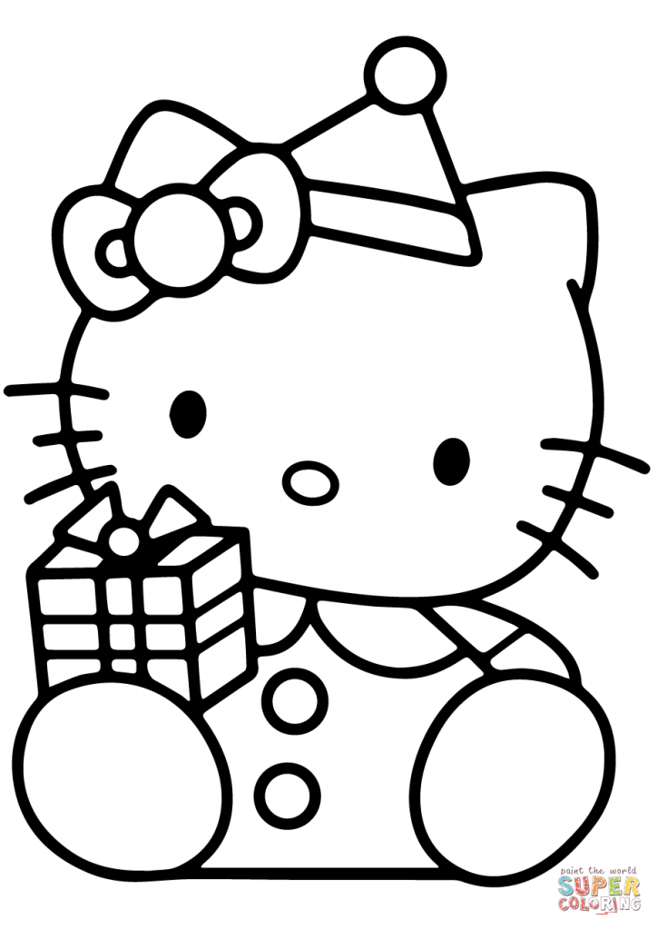 Hello Kitty With Christmas Gift Box Cartoon Coloring Page 724x1024 Hello Kitty With Christmas Gift Box Cartoon Coloring Page