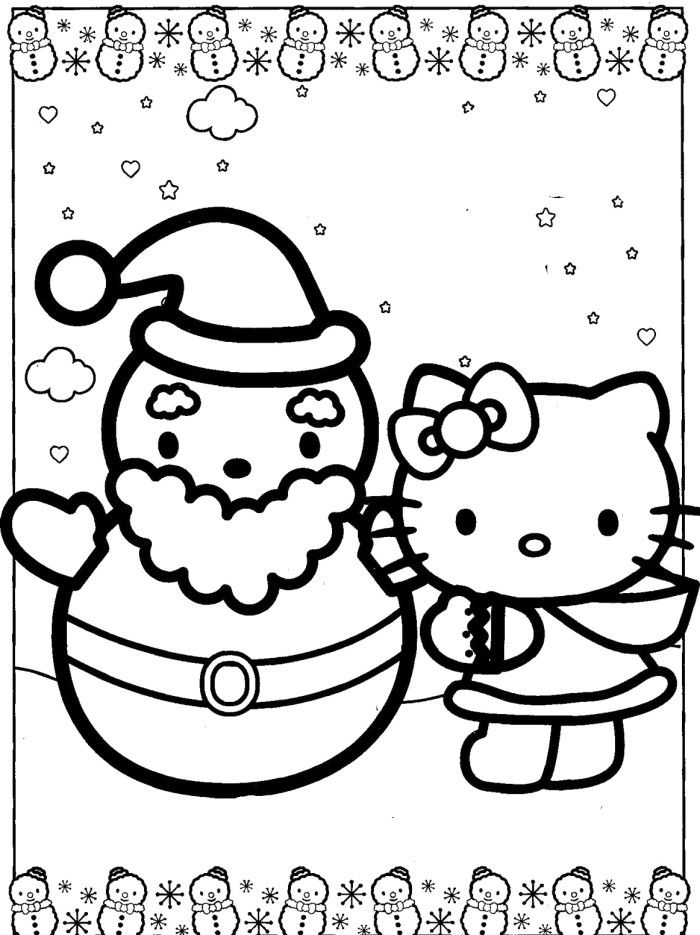 Hello Kitty With Snowman Santa Coloring Pages 700x935 Hello Kitty With Snowman Santa Coloring Pages