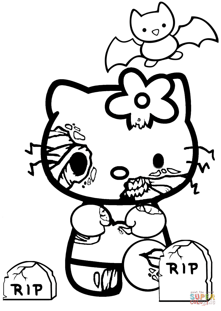 844x1188 Hello Kitty Halloween Coloring Pages Zombie Page Free Printable