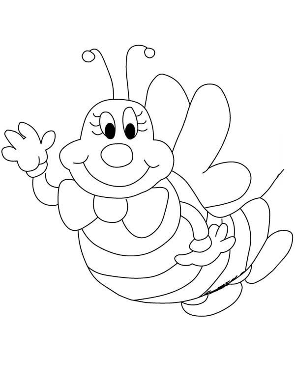 Friendly Bumblebee Say Hi Coloring Page 600x776 Friendly Bumblebee Say Hi Coloring Page