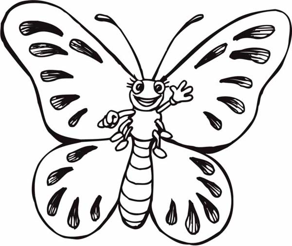 600x505 Mr Butterfly Says Hi Five Coloring Page