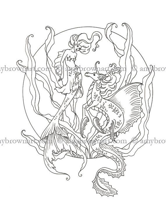 Coloring Page Mermaid And Hippogriff By Coloryourfantasy On Etsy 570x737 Coloring Page Mermaid And Hippogriff By Coloryourfantasy On Etsy