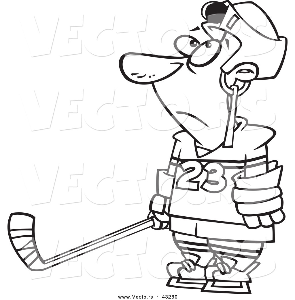 1024x1044 Vector Of A Confused Cartoon Hockey Player With A Puck Stuck
