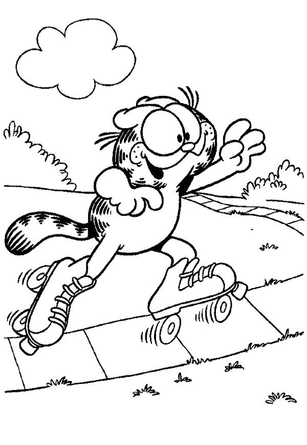 600x868 Garfield Playing Roller Skates Coloring Page Garfield Coloring