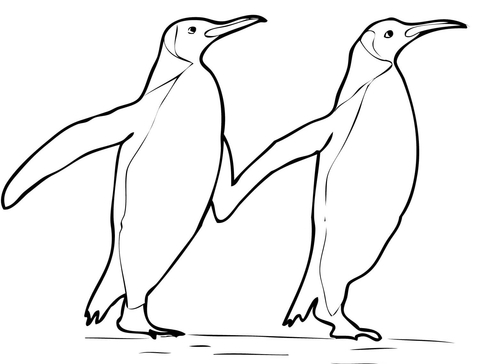 Two King Penguins Holding Hands Coloring Page 480x364 Two King Penguins Holding Hands Coloring Page