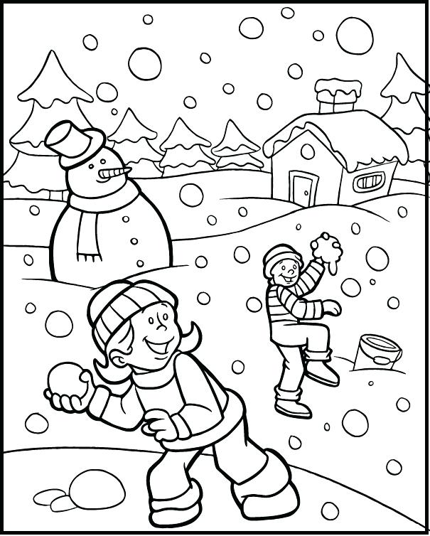605x754 Winter Coloring Pages Printable Plus Snowball Fight Winter