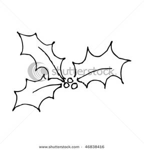 287x300 Art Image Black And Whtie Quick Sketch Of Holly Leaves And Berries