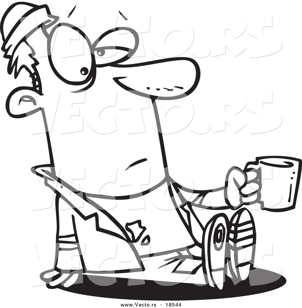 Vector Of A Cartoon Homeless Man Sitting And Holding A Cup 1024x1044 Vector Of A Cartoon Homeless Man Sitting And Holding A Cup