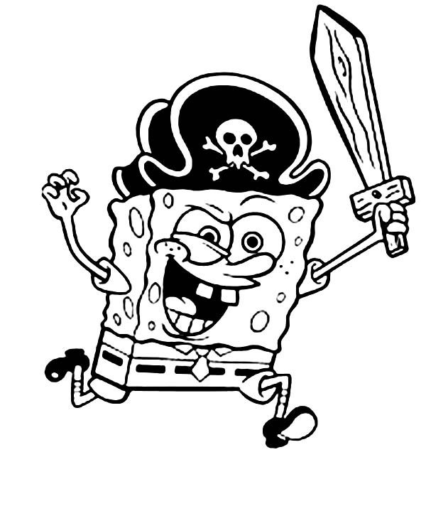 600x726 Spongebob Acting As A Pirate Coloring Page Kids Play Color