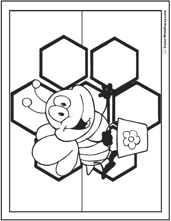 590x762 Bee Coloring Pages Hives, Flowers, And Honey