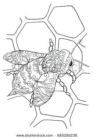 Zentangle Doodle Patterned Fantasy Bee, Apis, Honeybee 318x470 Zentangle Doodle Patterned Fantasy Bee, Apis, Honeybee