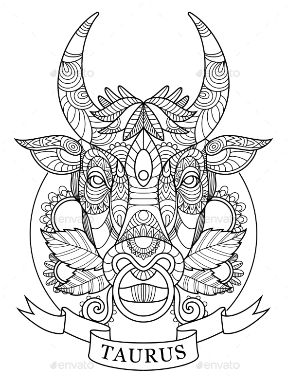 Taurus Zodiac Sign Coloring Book For Adults Vector By Alexanderpokusay 590x787 Taurus Zodiac Sign Coloring Book For Adults Vector By Alexanderpokusay