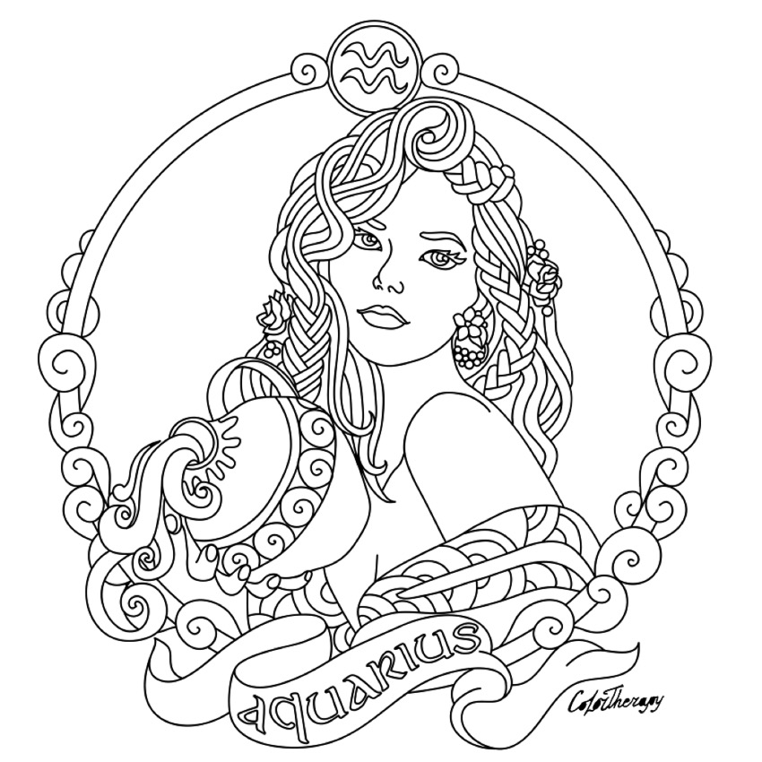 Aquarius Zodiac Beauty Colouring Page Parchment Craft 850x850 Aquarius Zodiac Beauty Colouring Page Parchment Craft