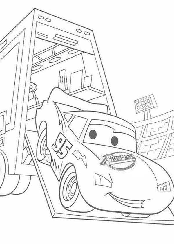 Lighting Mcqueen Came Out From Trailer In Disney Cars Coloring 600x840 Lighting Mcqueen Came Out From Trailer In Disney Cars Coloring