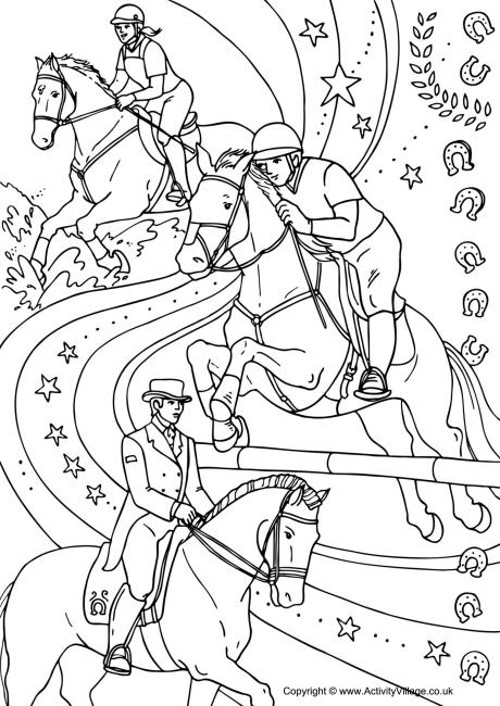 Equestrian Collage Colouring Page 460x650 Equestrian Collage Colouring Page