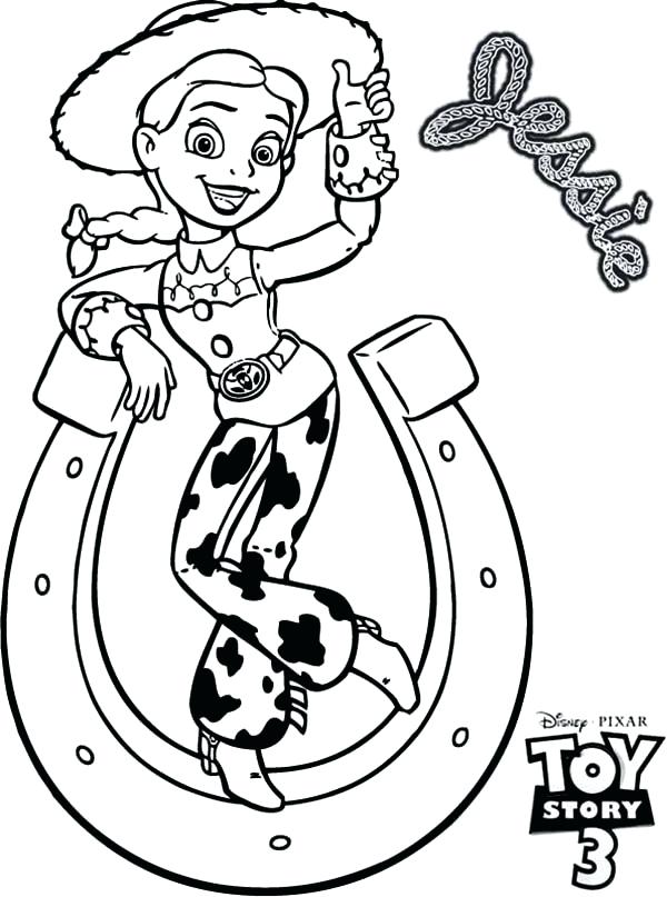 600x807 Jessie Toy Story Coloring Pages And A Horseshoe Tipping In Toy