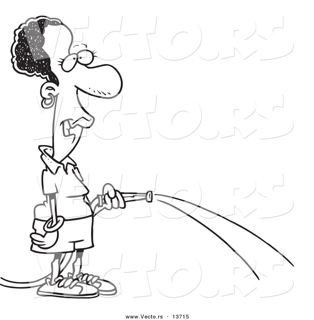 1024x1044 Vector Of A Cartoon Black Woman Watering With A Garden Hose