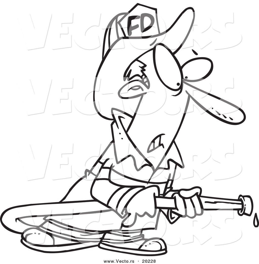 1024x1044 Vector Of A Cartoon Fire Fighter Carrying A Hose