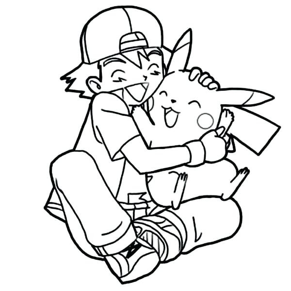 600x600 Pikachu Coloring Pages Ash Hug So Tight Colouring Page Happy