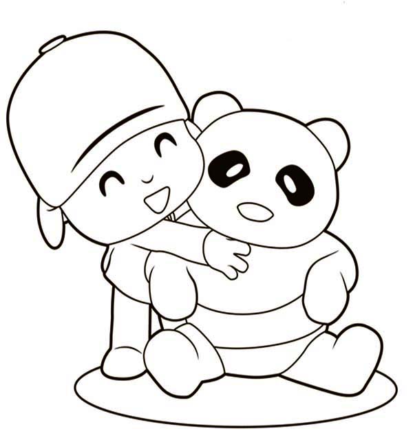 600x640 Pocoyo Hug A Panda Coloring Page Color Luna