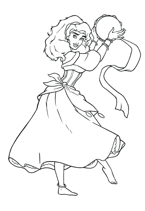 600x870 The Hunchback Of Notre Dame Coloring Pages With Tambourine In