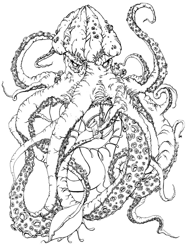 647x850 Adult Coloring Page Fantastic Animals Kraken 13