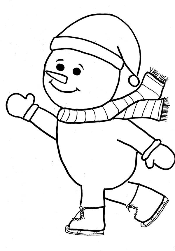 Mr Snowman On Christmas Is Doing Ice Skating Coloring Page 600x858 Mr Snowman On Christmas Is Doing Ice Skating Coloring Page