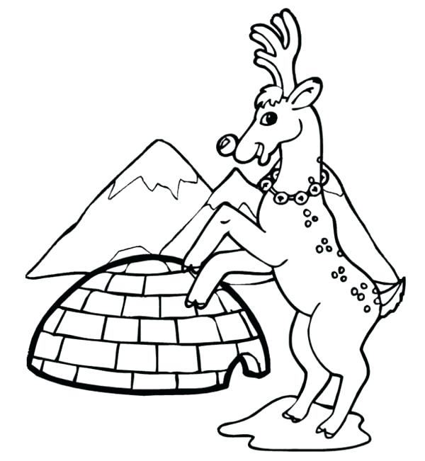 600x651 Igloo Coloring Page Reindeer And Igloo On Winter Season Coloring