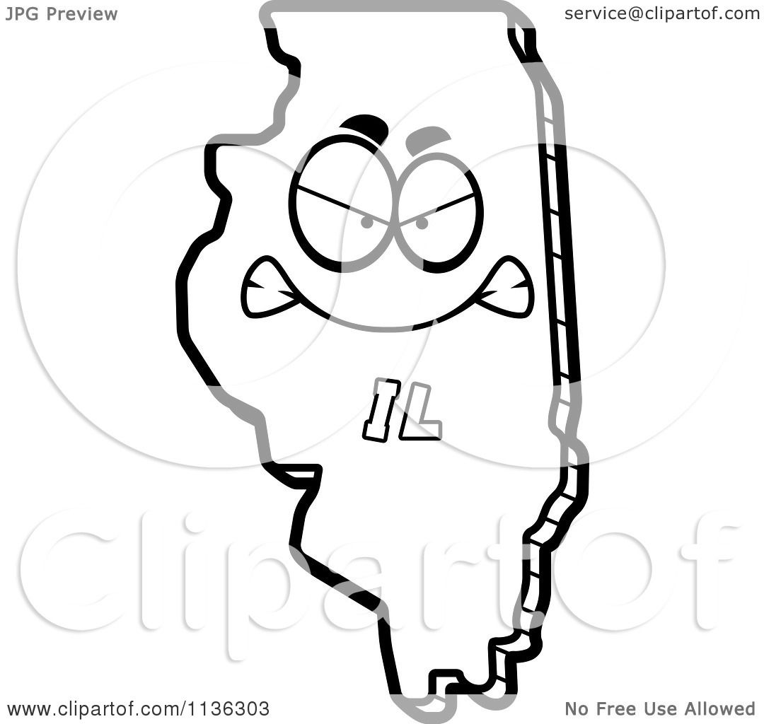 1080x1024 Cartoon Clipart Of An Outlined Mad Illinois State Character