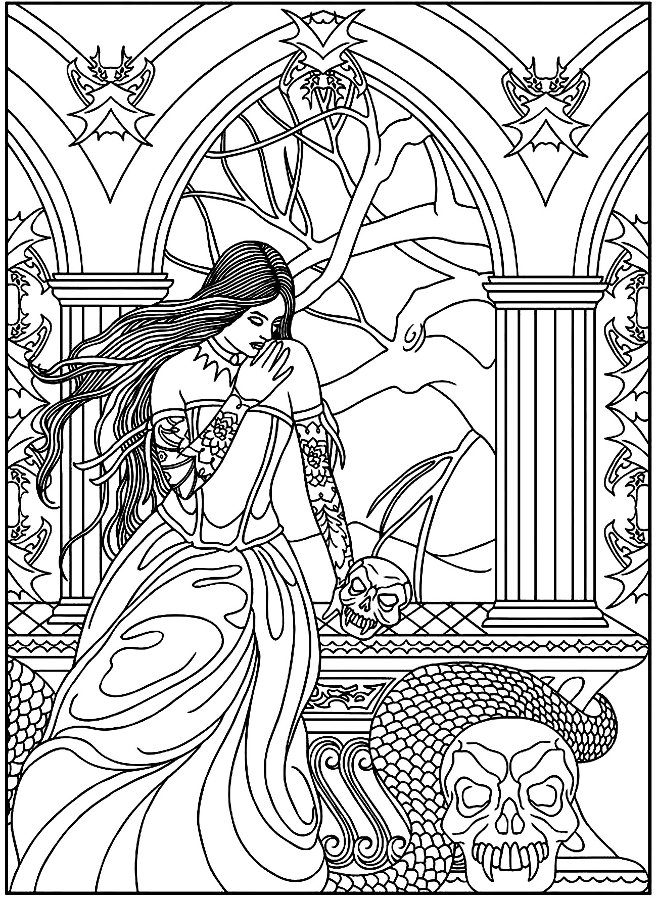 Fantasy Woman Skulls Snake 1300x1777 Fantasy Woman Skulls Snake