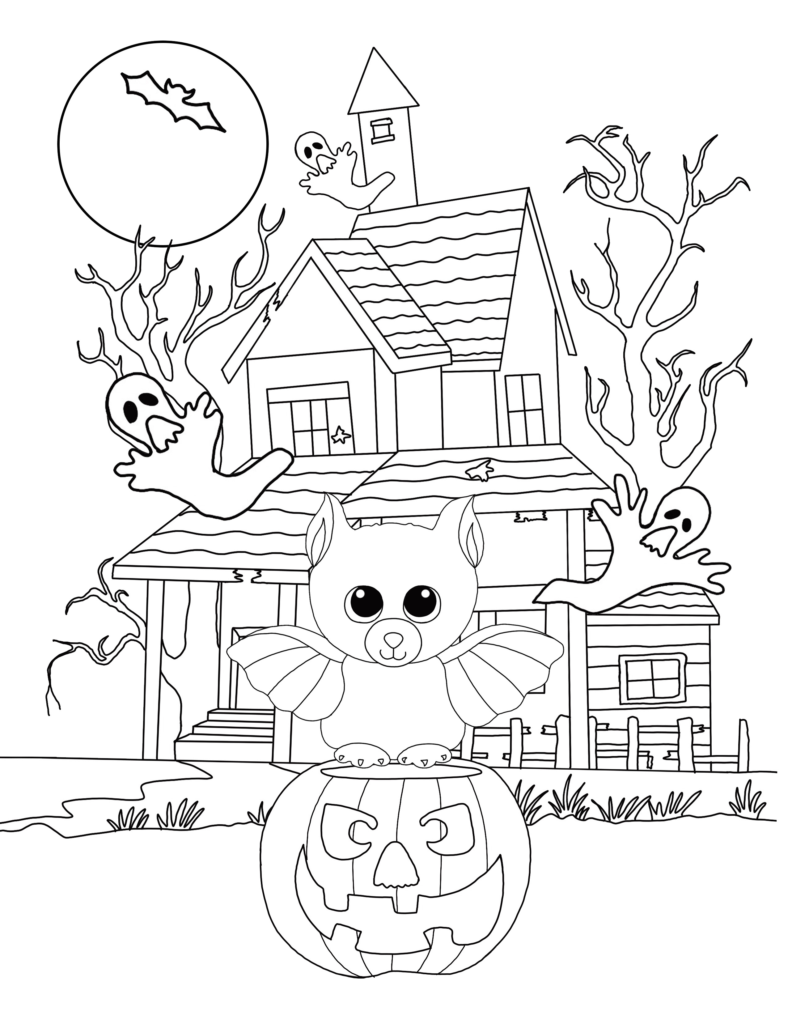 2550x3300 Beanie Boo Halloween Coloring Page Bat