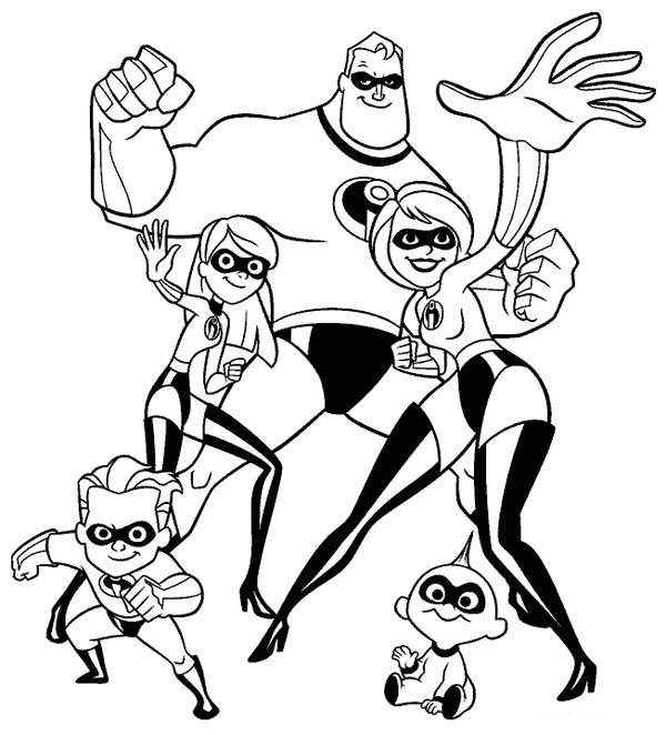 The Incredibles Whole Family Coloring Page 600x662 The Incredibles Whole Family Coloring Page