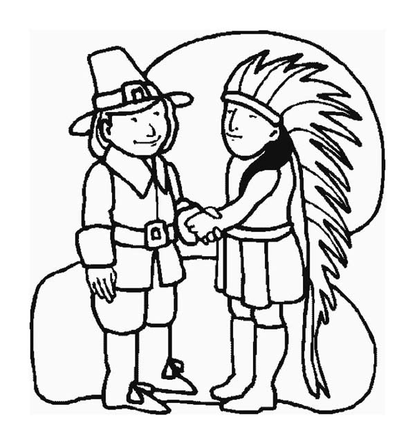 A Pilgrim And Indian Chief Shaking Hand On Thanksgiving Day 600x643 A Pilgrim And Indian Chief Shaking Hand On Thanksgiving Day