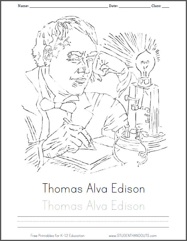 631x814 Thomas Alva Edison Coloring Page Student Handouts