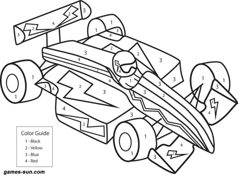 Race Car Coloring By Numbers 850x617 Race Car Coloring By Numbers
