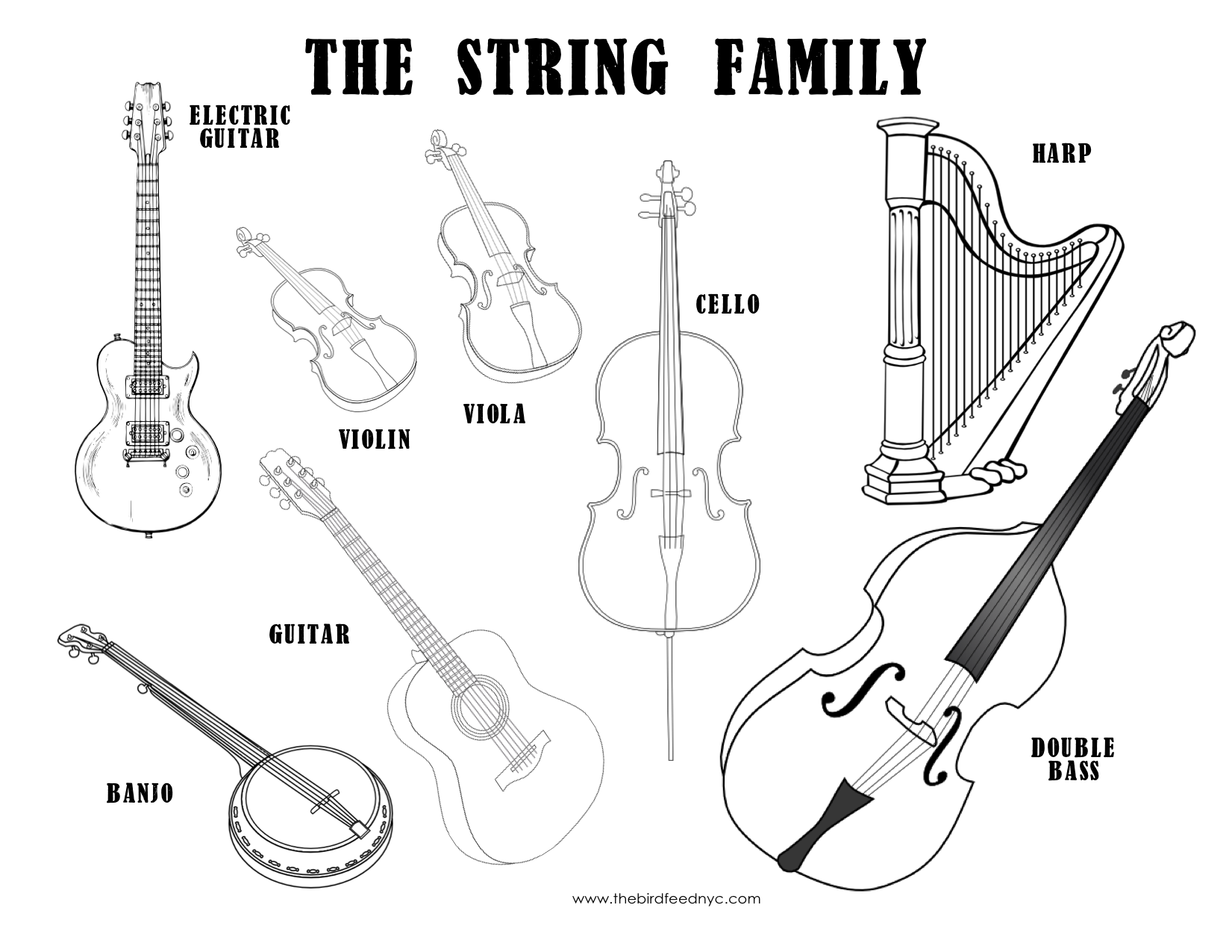 Musical Instruments Coloring Sheet The String Family 1651x1275 Musical Instruments Coloring Sheet The String Family