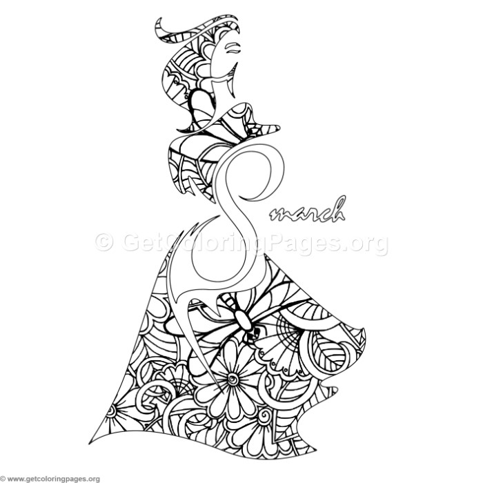 700x700 International Women's Day Zentangle 3 Coloring Page