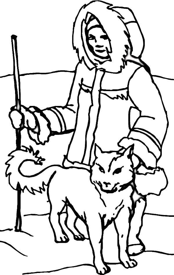 An Eskimo With Husky In The North Coloring Page Color Luna 600x945 An Eskimo With Husky In The North Coloring Page Color Luna
