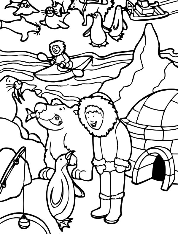 Eskimo Activity In Alaska Coloring Page Color Luna 600x785 Eskimo Activity In Alaska Coloring Page Color Luna