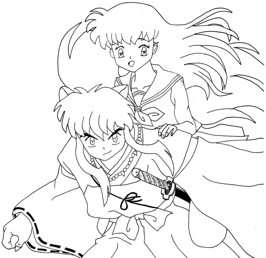 900x873 Inuyasha And Kagome Coloring Pages. Kagome Higurashi Coloring Page