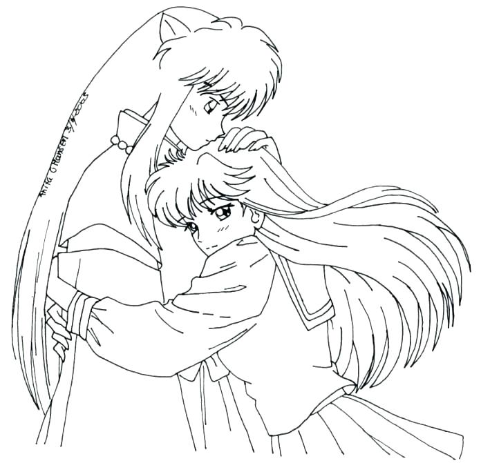 696x671 Inuyasha Coloring Pages Coloring Pages Color Inuyasha And Kagome