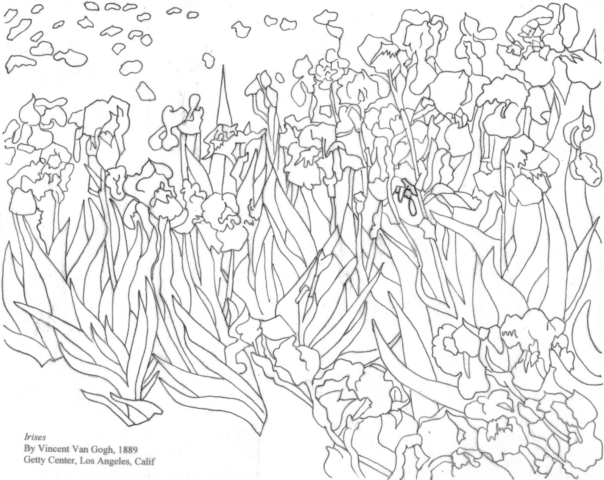 Van Gogh's Irises Coloring Page Art Coloring Fine Art 2028x1613 Van Gogh's Irises Coloring Page Art Coloring Fine Art